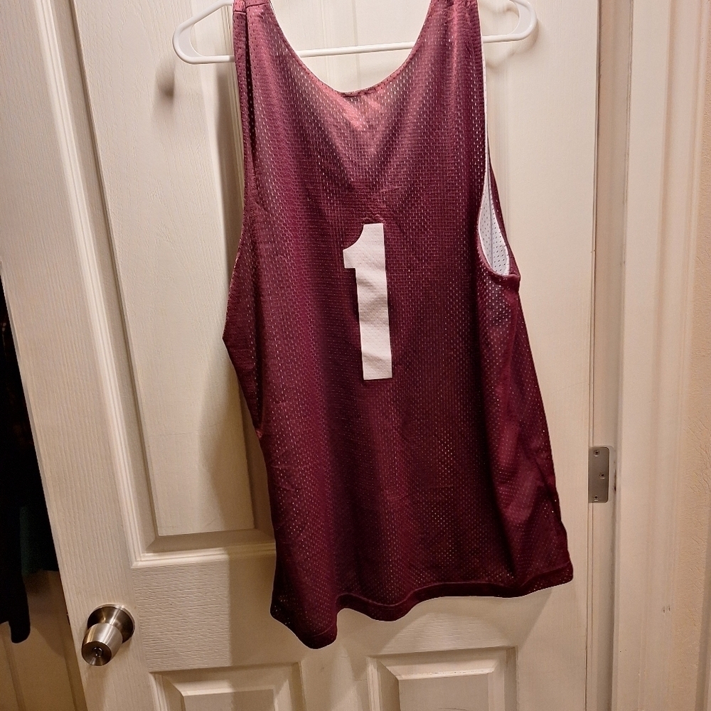 Mens Burgundy and White Reversible Basketball Tank Top